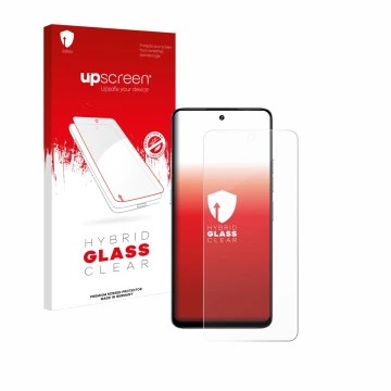 Vorderseite einer Produktverpackung mit dem Markenlogo upscreen. Daneben ist das Gerät Umidigi Note 100 mit dem zugehörigen Di