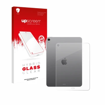 Vorderseite einer Produktverpackung mit dem Markenlogo upscreen. Daneben ist das Gerät Apple iPad Air 11