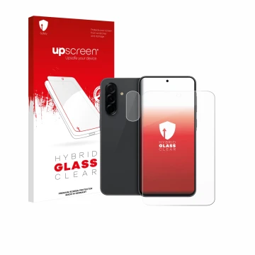 Vorderseite einer Produktverpackung mit dem Markenlogo upscreen. Daneben ist das Gerät Samsung Galaxy A36 5G Enterprise Editio