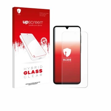 Vorderseite einer Produktverpackung mit dem Markenlogo upscreen. Daneben ist das Gerät Samsung Galaxy A26 5G Enterprise Editio