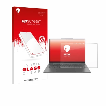 Vorderseite einer Produktverpackung mit dem Markenlogo upscreen. Daneben ist das Gerät Lenovo Yoga Pro 7i Gen 10 Aura Edition 
