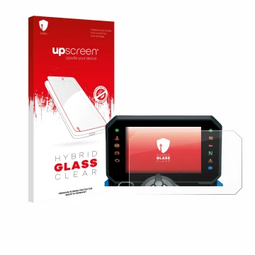 Vorderseite einer Produktverpackung mit dem Markenlogo upscreen. Daneben ist das Gerät Suzuki GSX-8S 2025 mit dem zugehörigen 