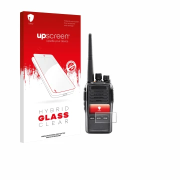 Vorderseite einer Produktverpackung mit dem Markenlogo upscreen. Daneben ist das Gerät Midland G18 Pro PMR mit dem zugehörigen