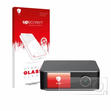 Vorderseite einer Produktverpackung mit dem Markenlogo upscreen. Daneben ist das Gerät WiiM Ultra mit dem zugehörigen Displays