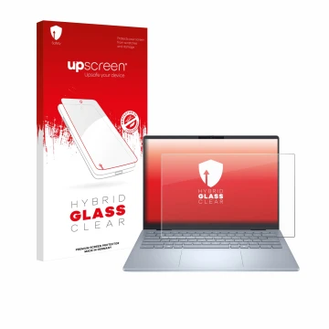 Vorderseite einer Produktverpackung mit dem Markenlogo upscreen. Daneben ist das Gerät Dell 14 Plus Laptop mit dem zugehörigen