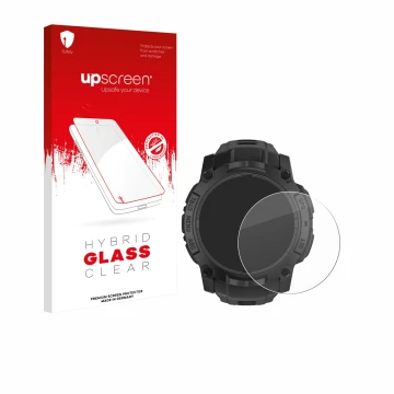 Vorderseite einer Produktverpackung mit dem Markenlogo upscreen. Daneben ist das Gerät Garmin Instinct 3 Solar Tactical Editio