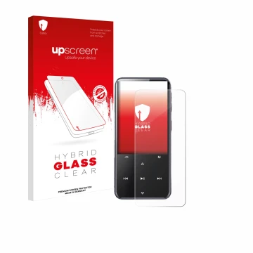 Vorderseite einer Produktverpackung mit dem Markenlogo upscreen. Daneben ist das Gerät AGPtek M3 mit dem zugehörigen Displaysc