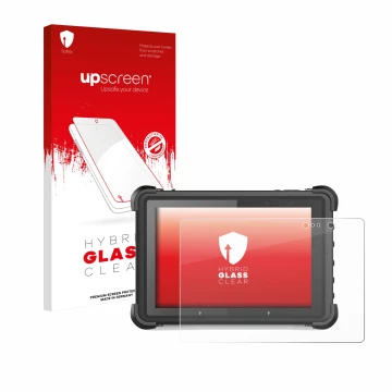 Vorderseite einer Produktverpackung mit dem Markenlogo upscreen. Daneben ist das Gerät MSI ND52 mit dem zugehörigen Displaysch