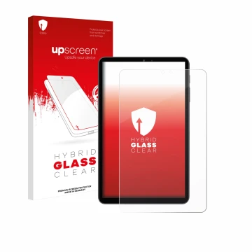 Vorderseite einer Produktverpackung mit dem Markenlogo upscreen. Daneben ist das Gerät Alldocube iPlay 70 mini Pro mit dem zug