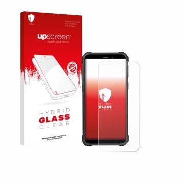 Vorderseite einer Produktverpackung mit dem Markenlogo upscreen. Daneben ist das Gerät Oukitel WP32 Pro mit dem zugehörigen Di
