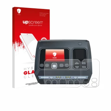 Vorderseite einer Produktverpackung mit dem Markenlogo upscreen. Daneben ist das Gerät SkyRc D750 Mix mit dem zugehörigen Disp