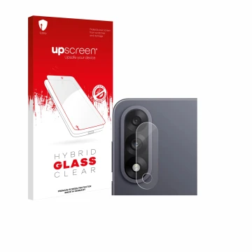 Vorderseite einer Produktverpackung mit dem Markenlogo upscreen. Daneben ist das Gerät OnePlus Nord 5 (NUR Kameraschutz) mit d