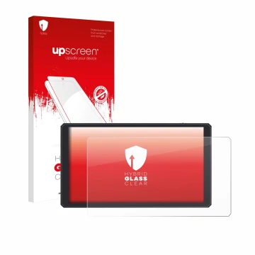 Vorderseite einer Produktverpackung mit dem Markenlogo upscreen. Daneben ist das Gerät Feelworld CUT6 6