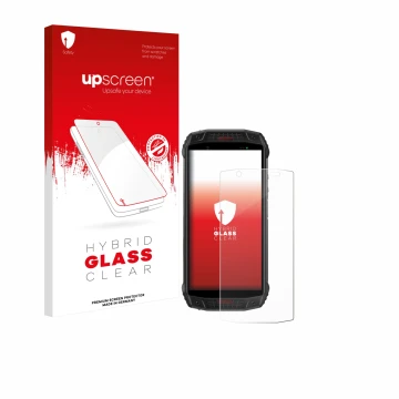 Vorderseite einer Produktverpackung mit dem Markenlogo upscreen. Daneben ist das Gerät Ulefone Armor 15 mit dem zugehörigen Di