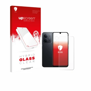Vorderseite einer Produktverpackung mit dem Markenlogo upscreen. Daneben ist das Gerät Xiaomi Redmi 15C 4G (Display+Kamera) mi