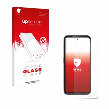 Vorderseite einer Produktverpackung mit dem Markenlogo upscreen. Daneben ist das Gerät Ulefone Armor 23 Ultra mit dem zugehöri