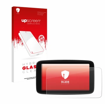 Vorderseite einer Produktverpackung mit dem Markenlogo upscreen. Daneben ist das Gerät TomTom GO Classic 5