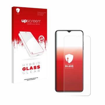 Vorderseite einer Produktverpackung mit dem Markenlogo upscreen. Daneben ist das Gerät Oukitel C1 mit dem zugehörigen Displays
