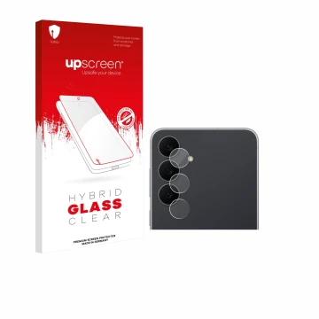 Vorderseite einer Produktverpackung mit dem Markenlogo upscreen. Daneben ist das Gerät Samsung Galaxy S25 FE Enterprise Editio