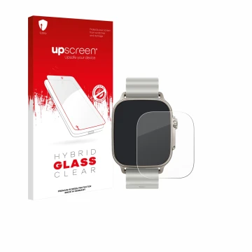 Vorderseite einer Produktverpackung mit dem Markenlogo upscreen. Daneben ist das Gerät realme Watch 5 mit dem zugehörigen Disp