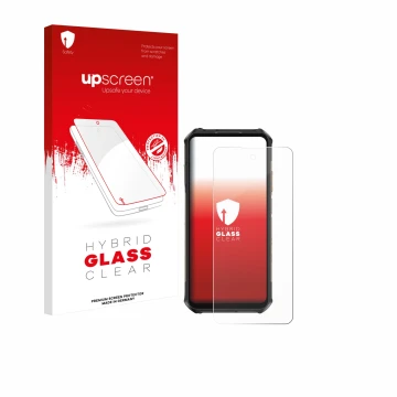 Vorderseite einer Produktverpackung mit dem Markenlogo upscreen. Daneben ist das Gerät Ulefone Armor X16 Pro mit dem zugehörig