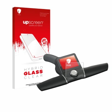 Vorderseite einer Produktverpackung mit dem Markenlogo upscreen. Daneben ist das Gerät Motocaddy M7 GPS Remote mit dem zugehör