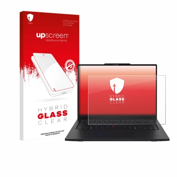 Vorderseite einer Produktverpackung mit dem Markenlogo upscreen. Daneben ist das Gerät Lenovo ThinkPad L13 Gen 6 mit dem zugeh