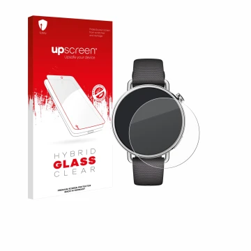 Vorderseite einer Produktverpackung mit dem Markenlogo upscreen. Daneben ist das Gerät Xiaomi Watch S4 (41 mm) mit dem zugehör