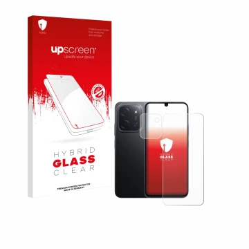 Vorderseite einer Produktverpackung mit dem Markenlogo upscreen. Daneben ist das Gerät Xiaomi Poco C85 (Display+Kamera) mit de