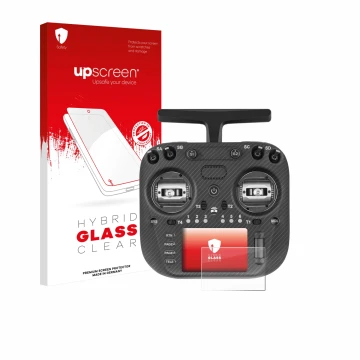 Vorderseite einer Produktverpackung mit dem Markenlogo upscreen. Daneben ist das Gerät Radiomaster TX15 Max mit dem zugehörige