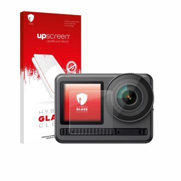 Vorderseite einer Produktverpackung mit dem Markenlogo upscreen. Daneben ist das Gerät Akaso Brave 8 (Vorderes Display) mit de