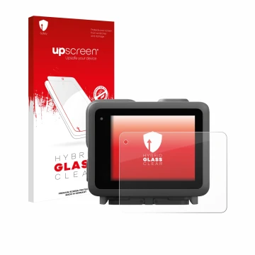 Vorderseite einer Produktverpackung mit dem Markenlogo upscreen. Daneben ist das Gerät GoPro Lit Hero mit dem zugehörigen Disp