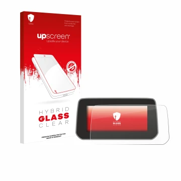 Vorderseite einer Produktverpackung mit dem Markenlogo upscreen. Daneben ist das Gerät Mazda CX-5 2020 mit dem zugehörigen Dis