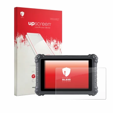 Vorderseite einer Produktverpackung mit dem Markenlogo upscreen. Daneben ist das Gerät Autel MaxiSys MS906 Pro mit dem zugehör