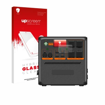 Vorderseite einer Produktverpackung mit dem Markenlogo upscreen. Daneben ist das Gerät Bluetti AC240P mit dem zugehörigen Disp