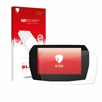 Vorderseite einer Produktverpackung mit dem Markenlogo upscreen. Daneben ist das Gerät Ducati Multistrada V2 2025 mit dem zuge