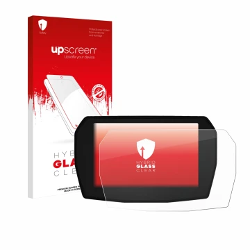 Vorderseite einer Produktverpackung mit dem Markenlogo upscreen. Daneben ist das Gerät Ducati Panigale V2 2025 mit dem zugehör