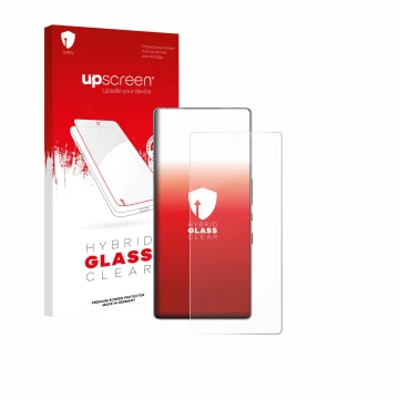 Vorderseite einer Produktverpackung mit dem Markenlogo upscreen. Daneben ist das Gerät ZTE Nubia Red Magic 11 Pro+ mit dem zug