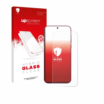 Vorderseite einer Produktverpackung mit dem Markenlogo upscreen. Daneben ist das Gerät Oppo Find X9 mit dem zugehörigen Displa
