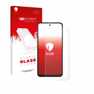 Vorderseite einer Produktverpackung mit dem Markenlogo upscreen. Daneben ist das Gerät Oukitel C69 mit dem zugehörigen Display