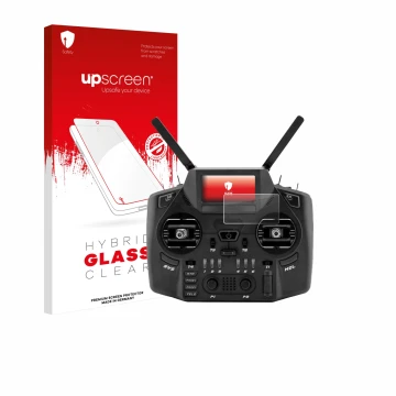 Vorderseite einer Produktverpackung mit dem Markenlogo upscreen. Daneben ist das Gerät Radiomaster GX12 mit dem zugehörigen Di