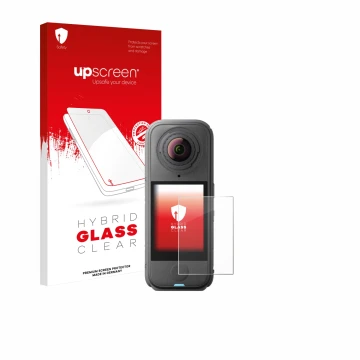 Vorderseite einer Produktverpackung mit dem Markenlogo upscreen. Daneben ist das Gerät Insta360 X4 Air mit dem zugehörigen Dis