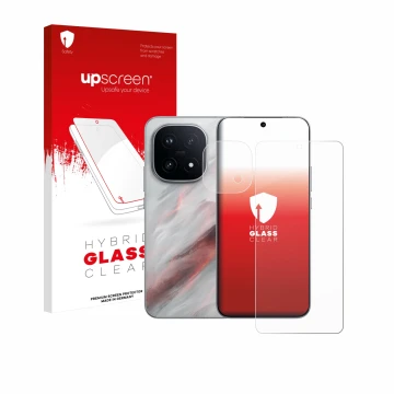 Vorderseite einer Produktverpackung mit dem Markenlogo upscreen. Daneben ist das Gerät Vivo iQOO 15 (Display+Kamera) mit dem z