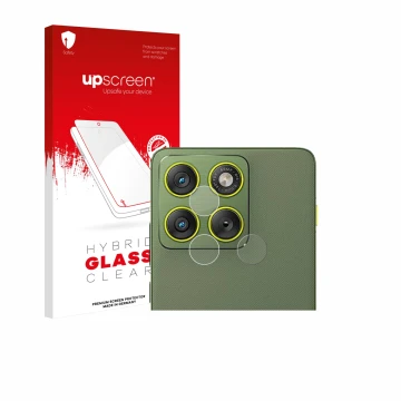 Vorderseite einer Produktverpackung mit dem Markenlogo upscreen. Daneben ist das Gerät Motorola Edge 70 (NUR Kameraschutz) mit