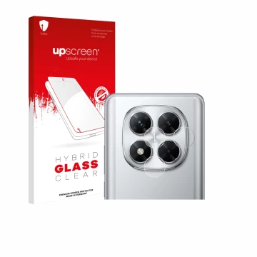 Vorderseite einer Produktverpackung mit dem Markenlogo upscreen. Daneben ist das Gerät Xiaomi Poco X7 (NUR Kameraschutz) mit d