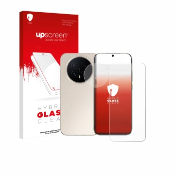 Vorderseite einer Produktverpackung mit dem Markenlogo upscreen. Daneben ist das Gerät Honor Magic 8 (Display+Kamera) mit dem 