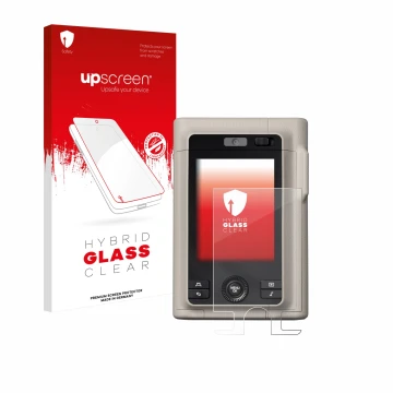 Vorderseite einer Produktverpackung mit dem Markenlogo upscreen. Daneben ist das Gerät Fujifilm Instax Mini LiPlay Plus mit de