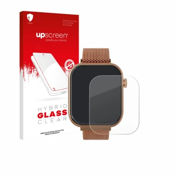Vorderseite einer Produktverpackung mit dem Markenlogo upscreen. Daneben ist das Gerät Techmade M-GLAM011 1.75