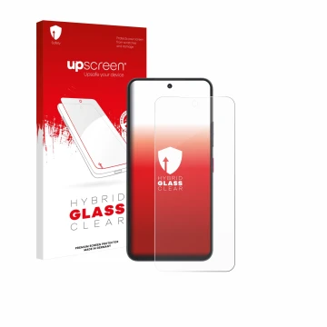 Vorderseite einer Produktverpackung mit dem Markenlogo upscreen. Daneben ist das Gerät Telekom T Phone 3 Pro mit dem zugehörig