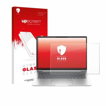 Vorderseite einer Produktverpackung mit dem Markenlogo upscreen. Daneben ist das Gerät HP ProBook 4 G1a 14